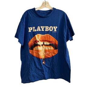 Playboy Men's Blue Lips Graphic T-Shirt Size L Short Sleeve Crew Neck